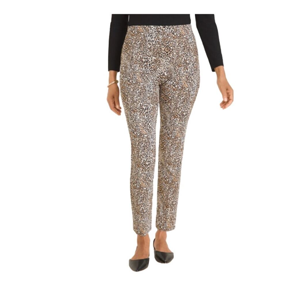 Chicos 3.5T So Slimming Cheetah Ankle Pants Size 18 Tall Pull On Ponte Knit Chic